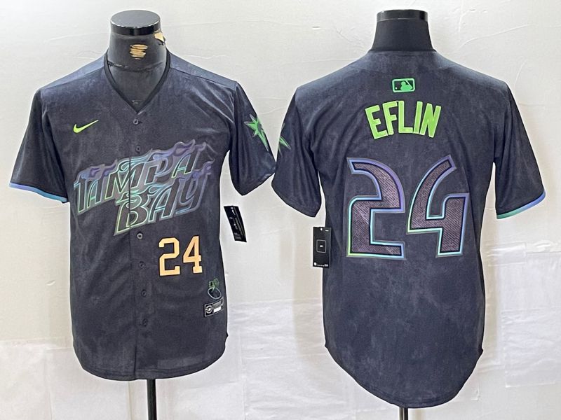 Men Tampa Bay Rays 24 Eflin Black City Edition Nike 2024 MLB Jersey style 2